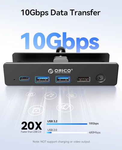 ORICO Clip Docking Station, 8-in-1 Clamp USB C Hub with 4K@60Hz HDMI, 100W PD, Gigabit Ethernet, 4xUSB Port, AUX, 10Gbps Clamp Docking Station for Laptop, MacBook, PC (Adapter Not Included) - color: Black