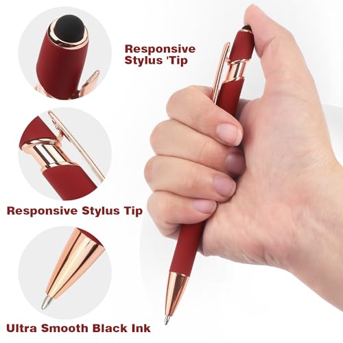 6 Pack Ballpoint Pen 2-in-1 Pen with Stylus tip, 1.0 mm Black Ink | Metal Stylus Pen for Touch Screens - color: 6 Black Gold