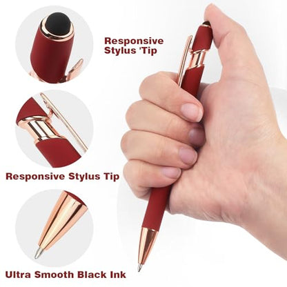 6 Pack Ballpoint Pen 2-in-1 Pen with Stylus tip, 1.0 mm Black Ink | Metal Stylus Pen for Touch Screens - color: 6 Black Gold