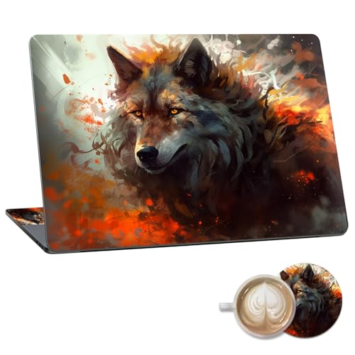 Laptop Skin Sticker Decal 15.6 Inch,12 13 13.3 14 15 15.6 in Laptop Netbook Skins for Notebook,Art Decal Removable Waterproof Scratch Resistant,Universal Vinyl Cover,Cool Fire Wolf - color: Cool Fire Wolf
