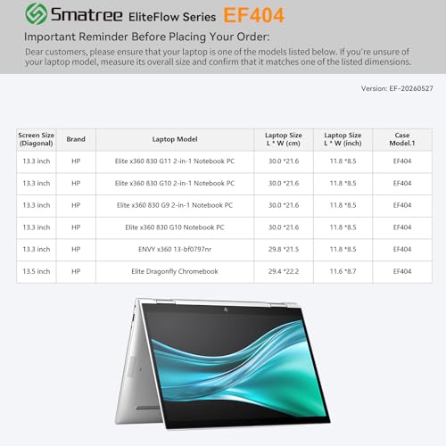 Smatree EliteFlow Laptop Sleeve Case for 13.3 inch HP Elite x360 830 G11 | for 13.3 inch HP Elite x360 830 G11/10/9 2-in-1,for Envy x360 13-bf0797nr,for 13.5 inch HP Elite Dragonfly Chromebook(EF404) - size: 2.03| for HP 13.3" Elite/Chromebook/ENVY(EF404)