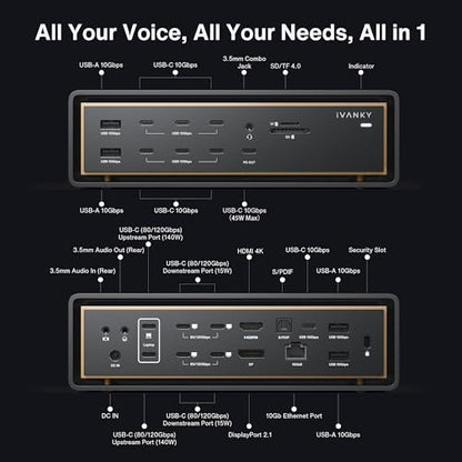 iVANKY 26-in-1 FusionDock Ultra Compatible with Thunderbolt 5, 10GbE MacBook Docking Station, Quad 6K/Triple 8K Display Dock for Mac M1-M5 Pro/Max, 120Gbps, 240W (Incompatible with Windows) - color: Black (Ultra)