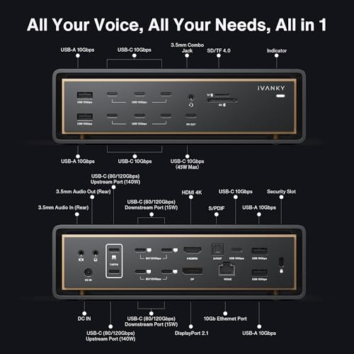 iVANKY 26-in-1 FusionDock Ultra Compatible with Thunderbolt 5, 10GbE MacBook Docking Station, Quad 6K/Triple 8K Display Dock for Mac M1-M5 Pro/Max, 120Gbps, 240W (Incompatible with Windows) - color: Black (Ultra)