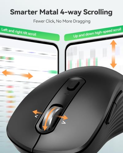 TECKNET Rechargeable Bluetooth Mouse, [ USB + BT5.0 + BT3.0 ] Wireless Mouse, Ergonomic 4-Way Scroll Wheel Computer Mice, 6-Level 4800 DPI Silent Mice, Multi-Device for Computer/Laptop/MacBook (Black) - color: Black