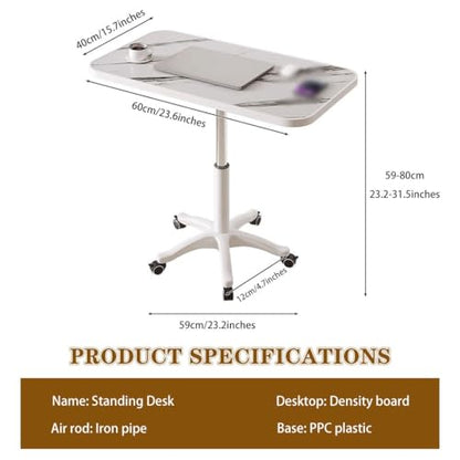 Height Adjustable Compact Laptop Desk, Pneumatic Sit Stand Table, Mobile Standing Desk with 5 Wheels, Portable Spacious Sofa Side Table, Easy to Install(A) - color: A