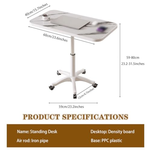 Height Adjustable Compact Laptop Desk, Pneumatic Sit Stand Table, Mobile Standing Desk with 5 Wheels, Portable Spacious Sofa Side Table, Easy to Install(A) - color: A