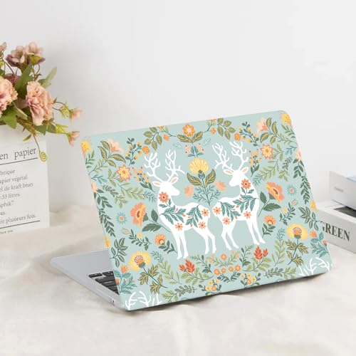 G JGOO Compatible with MacBook Air 13 inch Case 2026 2025-2022 M5 A3449 M4 A3240 M3 A3113 M2 A2681, Plastic Hard Shell for MacBook Air 13.6 inch Case + Keyboard Cover + Screen Protector, Deer - color: Deer and Flower