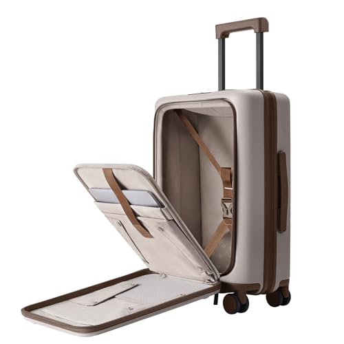 NINETYGO Carry On Luggage 22x14x9 Airline Approved, Top Opening 20 Inch Suitcase with Front Compartment, Expandable, Coffee-Infused PC Shell, Eco-Friendly, Cup Holder, TSA, Spinner Wheels (Flat White) - color: 03-Oats Flat White, size: Carry-On 20-Inch (T