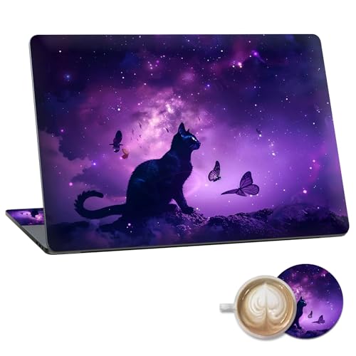 Laptop Skin Sticker Decal 15.6 Inch,12 13 13.3 14 15 15.6 in Laptop Netbook Skins for Notebook,Art Decal Removable Waterproof Scratch Resistant,Universal Vinyl Cover,Purple Galaxy Cat - color: Purple Galaxy Cat