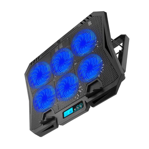 Kichvoe Laptop Cooling Pad with 6 Fans, 15.6-inch Quiet Air Cooler Stand, Adjustable Speed Blue Led, USB Powered Cooling Stand for Gaming and Office Laptops
