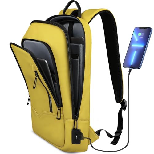 hk Backpack for Men Business Slim Laptop Bag | Anti Theft Travel Backpacks 15.6 Inch Laptop Water Resistant Computer Bag for Work Office College, Lemon Yellow - color: Lemon Yellow, size: 15.6 Inch