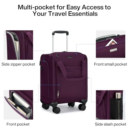 MILADA Underseat Carry On Luggage with Wheels, Airline Approved 16-inch Spinner Small Suitcase, Softside Travel Luggage, Personal Item Overnight Bag, Business Mini Suitcase for Women and Men, Purple - color: Purple