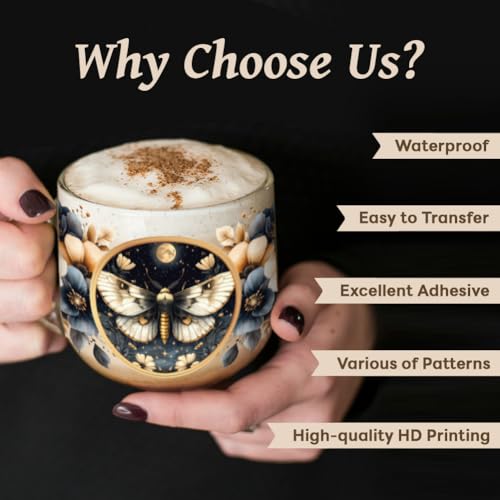 Flower Moth UV DTF Cup Wraps, 10 Sheets Transfer Sticker | Waterproof UV DTF Stickers, Custom Vinyl Decals for 16oz Coffee Cups Tumblers Bottles Mugs, DIY Gifts & Crafts - style: Flower Moth