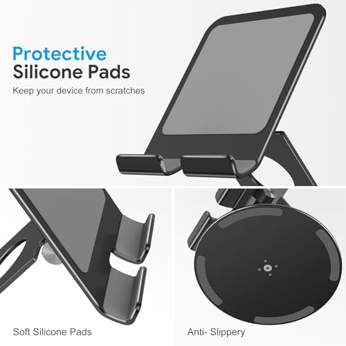 OMOTON Swivel Tablet Stand for iPad with 360 Rotating Base, Foldable Adjustable Holder for Drawing, Compatible with iPad Pro/Air/Mini and More, Black Gray | Aluminum Foldable Mount with Rotating Base, Desk Kitchen Drawing Travel, Fits iPad Pro/Air Samsung
