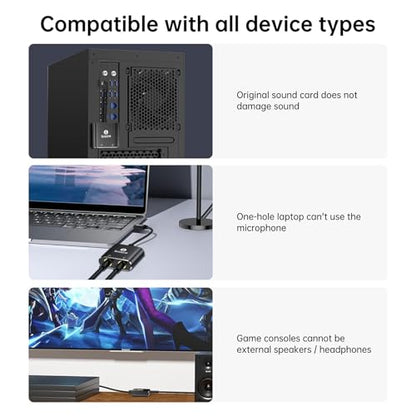 USB C to 3.5mm Jack Audio Adapter External Sound Card with 3.5mm Headphone and Microphone TRS Jack to USB C Compatible with Windows, Laptops, Desktops Windows, MAC, Linux, PC, PS5, PS4 - color: B-Black