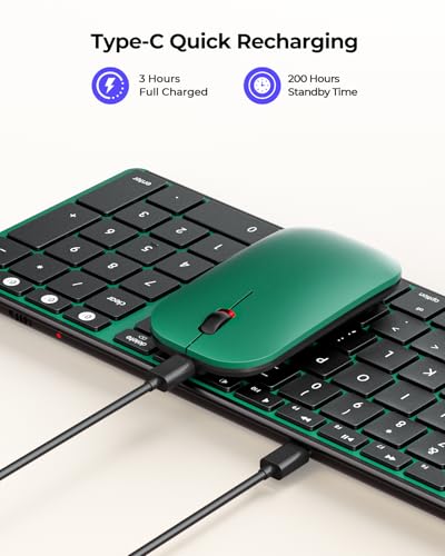 seenda SKM64-2 Bluetooth Wireless Keyboard Mouse Combo for Mac MacBook iPad | Triple Bluetooth for 3-Device Switching, Silent, Rechargeable, Compact Slim Combo for MacBook Pro/Air iPhone, Black Green - color: Black Green