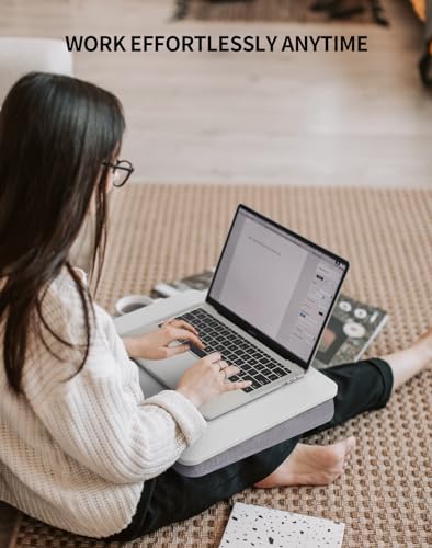 ZEAPTAC Lap Desk with Pillow Cushion, Portable Bed Desk, Fits up to 15.6 inch Laptop, Lap Stand for Bed & Couch & Carpet, Book/Tablet/Drawing Board Stand - White - color: White
