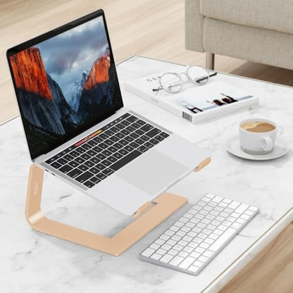 OMOTON Laptop Stand, Detachable Laptop Mount, Aluminum Laptop Holder Stand for Desk, Compatible with MacBook Air/Pro, Dell, HP, Lenovo and All Laptops (11-16 inch), Gold | 11-17" Laptop Holder for Desk, Notebook Computer Mount, Lightweight Cooling for Des