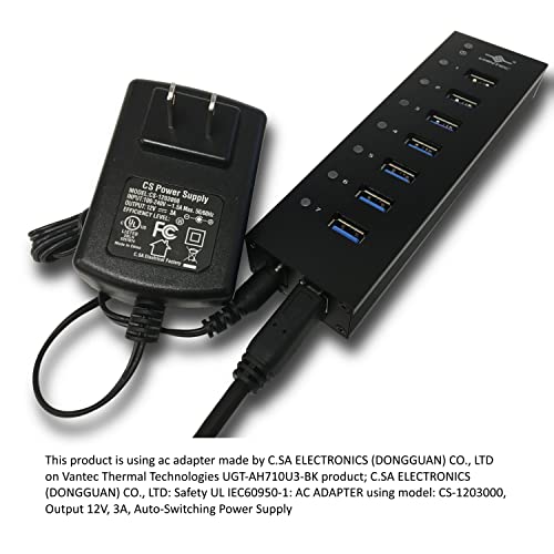 VANTEC 7-PORT USB 3.1 ALUMINUM HUB WITH PREMIUM POWER ADAPTER
