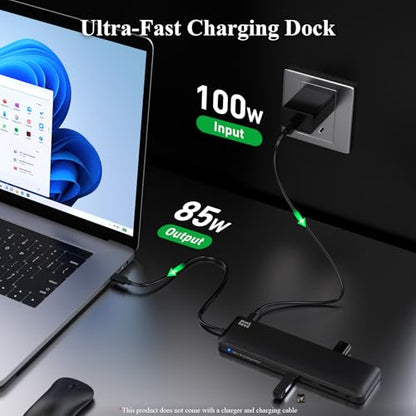 USB C Docking Station Minthouz 12-in-1 Docking Station 3 Monitors, USB Hub with DisplayPort/HDMI/VGA, PD, USB 2.0/3.0, Gigabit Ethernet, SD/TF, Audio Jack USB C Dock for Windows & Mac