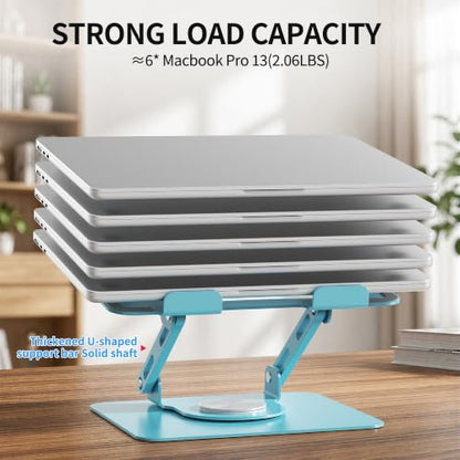 SOUNDANCE 360 Rotating Laptop Stand, Ergonomic Computer Riser for Desk, Adjustable Height Multi-Angle Metal Holder, Foldable Portable Notebook Elevating Base for Office & Home, Blue - color: Blue