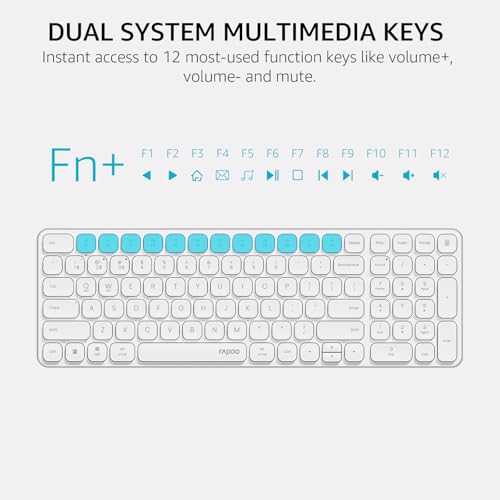 Rapoo E9350L Multi-Device Wireless Keyboard, Blade-Series E9350L 99-Key Ultra-Thin Keyboard, Support 4 Devices, Low-Profile, Quiet, USB-C, Rechargeable, Al-Alloy Frame, for Windows/Mac/Linux/Chrome - color: White