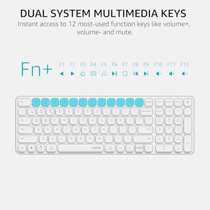 Rapoo E9350L Multi-Device Wireless Keyboard, Blade-Series E9350L 99-Key Ultra-Thin Keyboard, Support 4 Devices, Low-Profile, Quiet, USB-C, Rechargeable, Al-Alloy Frame, for Windows/Mac/Linux/Chrome - color: White