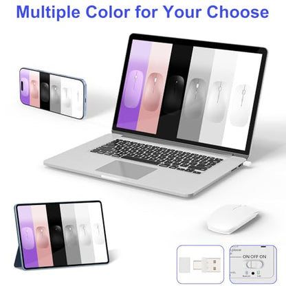 Bluetooth Wireless Mouse for MacBook Air Mac Pro Laptop Computer iPad Pad PC Laser Optical Rechargeable Mini Slim Silent Mouse Widely Used Desktop Hp iMac (White) - color: White
