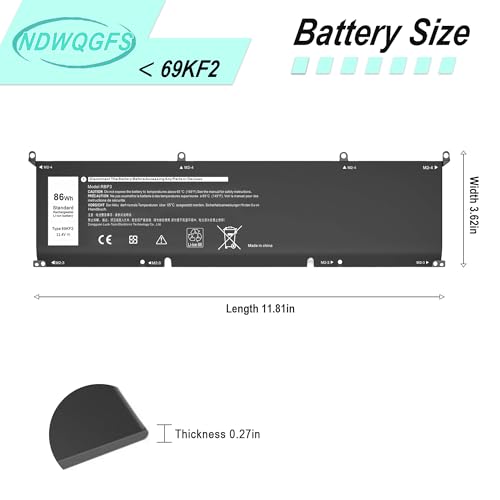 69KF2 86Wh Battery Replacement for Dell XPS 15 9510 9500 9520 Precision 5550 5560 5570 G15 5511 5520 Alienware M15 M17 R3 R4 | 11.4V 6-Cell Replacement
