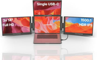 | Triple Boost Pro 14" | Portable Monitor Extender | Full Aluminum | Quad Screens | 3x 14 FHD 1080P HDR IPS | USB-C & USB-A | Compatible Laptops 11"-16" Windows MacOS - size: 3x 14" Full HD