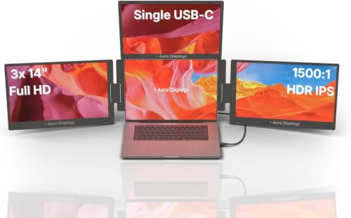 | Triple Boost Pro 14" | Portable Monitor Extender | Full Aluminum | Quad Screens | 3x 14 FHD 1080P HDR IPS | USB-C & USB-A | Compatible Laptops 11"-16" Windows MacOS - size: 3x 14" Full HD