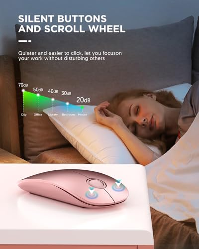 RAPIQUE Bluetooth Wireless Mouse, BT5.1+2.4G Slim Dual Mode, Rose Gold | Quiet clicks, Low Power, 1600 DPI, USB-A Receiver, Portable design, Works with MacBook, Laptop, iPad Pro/Air and Tablet - color: Rose Gold