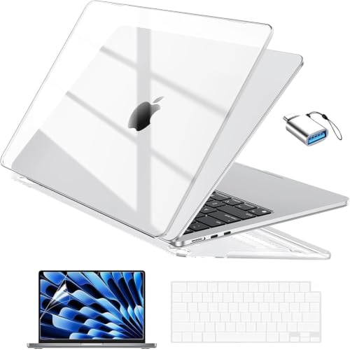EooCoo for MacBook Air 13 inch Case M5/M4/M3/M2 2026-2022, Crystal Clear | Easy Snap-On Fit for Mac Air 13.6"，Hard Shell & Keyboard Cover & Screen Film & Type-C Included, A3449/A3240/A3113/A2681 - color: Crystal Clear