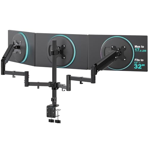 WALI Triple Monitor Mount for 13-32 inch Screens, up to 17.6 lbs per Arm | Adjustable 3 Monitor Desk Mount with Swivel, Tilt, Rotation, Triple Monitor Stand for Desk, VESA 75/100mm (GSDM003), Black - color: Black (Triple), size: 13" to 32"