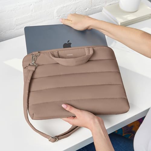 Vandel 13-14 inch Laptop Carrying Case Sleeve w. Strap, Shoulder Bag Handle | Fits MacBook Air 13 Inch MacBook Pro 14 Carrying Case Messenger, Laptop Computer Bag for Women, Hidden Front Zipper Pocket - color: 2. Latte, size: 13-14 Inch
