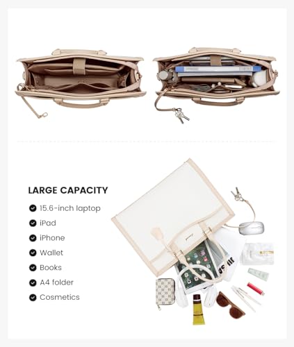 LOVEVOOK Laptop Tote Bag for Women, 15.6 inch Lightweight Canvas Office Work Bag Briefcase, Large Capacity Teacher Computer Bag Handbag for Travel Business,2pcs Set Canvas/Apricot | PU Leather Business Briefcase Teacher Travel College Bag Handbag fit for