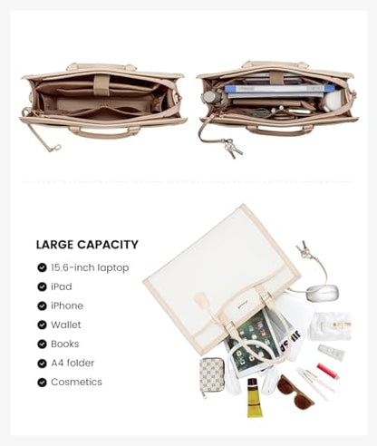 LOVEVOOK Laptop Tote Bag for Women, 15.6 inch Lightweight Canvas Office Work Bag Briefcase, Large Capacity Teacher Computer Bag Handbag for Travel Business,2pcs Set Canvas/Apricot | PU Leather Business Briefcase Teacher Travel College Bag Handbag fit for