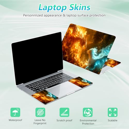 Laptop Skin Sticker Decal 12"-15.6" Universal Laptop/Notebook/Netbook Vinyl - Waterproof Scratch Resistant,Fits HP Dell Lenovo MacBook,2 Free Wrist Pads,Easy Apply & Remove,Blue Fire Dragon - color: Blue Fire Dragon
