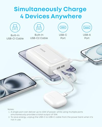 Anker Zolo Power Bank (2025 Upgraded Version), 45W Max Fast Charging, 20,000mAh Battery Pack, Dual Built-in USB-C Cables, USB-C&A Port, for iPhone 17/16 Series, Galaxy, MacBook, and More (Pack of 2)
