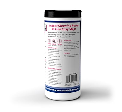 Endust For Electronics; Screen & Surface Cleaning Wipes, For TV, Phone, Computer Monitor, Laptop, Tablet, Pre-Moistened, Alcohol and Ammonia Free, 70 Count, 6 Pack (11506P6)