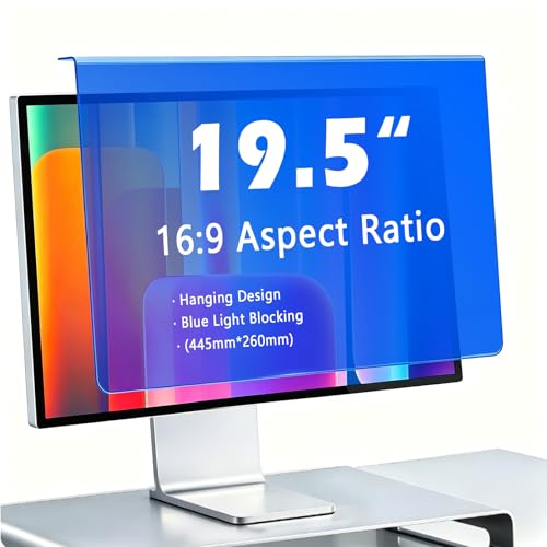 19.5 Inch Hanging Blue Light Blocking Screen Filter for Monitor, Anti Glare Eye Protection Display Filter, UV Protection, Removable No Adhesive Design, Fits 16:9 Widescreen PC & Computer Screens (1, 19.5"16:09 (445×260mm)) - size: 19.5"16:09 (445×260mm)