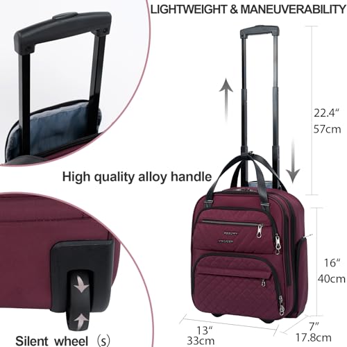 KROSER Carry On Underseat Multi-functional, 16-inch Underseater Lightweight Overnight Suitcase for Women, Burgundy - color: Burgundy
