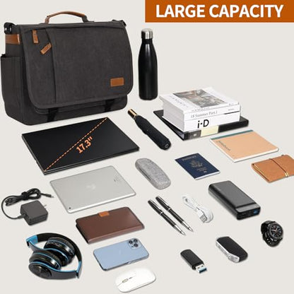 ESTARER Messenger Bag 17-17.3 Inch, Men's Computer Satchel Water-resistant Canvas, Teacher Laptop Briefcase for Work Office College, Dark Grey - color: 17-17.3" Buckle-dark Grey
