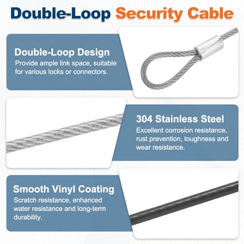 5 Set Double Loop Security Cable Lock (0.33 ft X0.08'') + Keychain Cable, Silver - color: Silver, size: 0.33 ft x 0.08 Inch