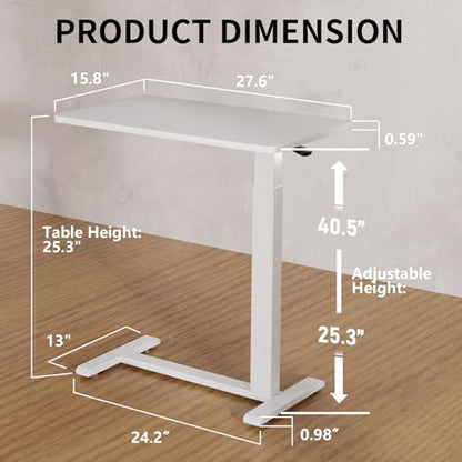 Ywin Medical Adjustable Overbed Bedside Table with Wheels, Rolling Standing Desk, Pneumatic Small Side Bed Table with Tray for Couch, Hospital, Home,Office Use (White) - color: White, size: 28''W X16''D