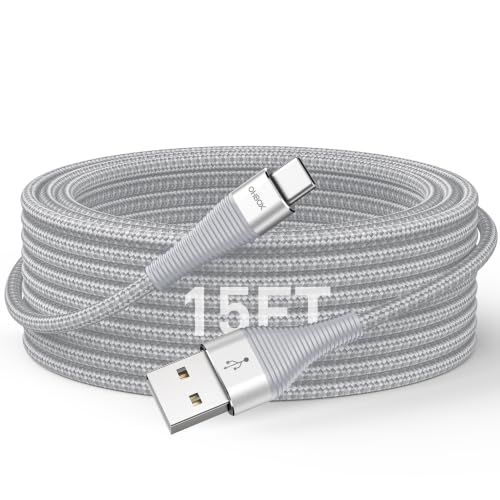 Extra Long USBC Cable 15FT, Type C Cable Fast Charging Cord USB C Charger | Durable Heavy Duty Phone Charger Cable for iPhone 17 16 15, iPad Pro, Air, Mini, Samsung Galaxy S26, Z Flip 7, Pixel - Silver - color: Silver, size: 15 FT - 1 Pack, style: USB A t