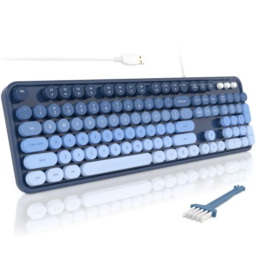 MOFII Computer Keyboards Wired, Plug Play USB Full Size Typewriter Keyboard, Cute Colorful Aesthetic Keyboard with Foldable Stands for Windows PC Laptop (Azure Blue) - color: Azure Blue