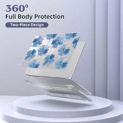 for MacBook Air 13.6 Inch Case M5/M4/M3/M2 2026-2022 Release A3449 A3240 A3113 A2681 Blue Blossom Flower Floral Design Crystal Clear Girly Case Laptop Protective Hard Shell Cover - color: Blue Flower