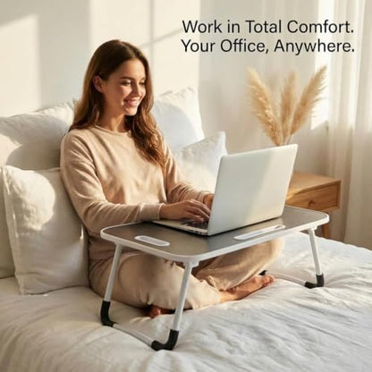 BUYIFY 23" Foldable Lap Desk for Laptop Writing w/Cup Holder Black | Sturdy and Durable, Laptop Bed Desk with Tablet Slot, No Assembly, Space Saving for Bed Couch Dorm WFH Students - color: Black-gold