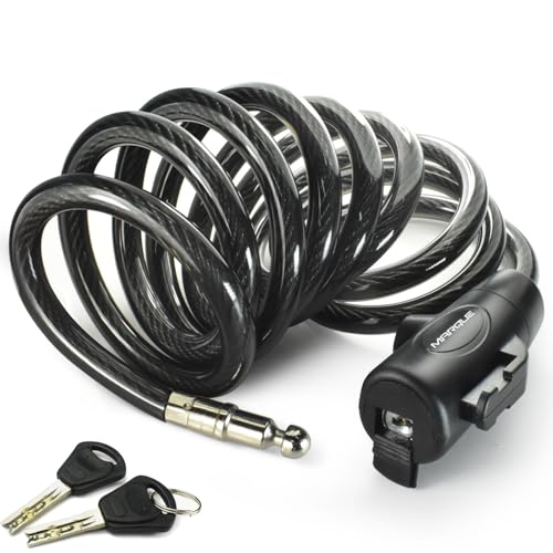 MARQUE Bike Lock with Key – 3/8” (4Ft, 7Ft, 15Ft) Coiled Cable Locks with 2 Keys, Anti-Theft Security Cable for Bicycles, Scooters, Kayaks, Paddle Boards, Gates (7 FT) - color: 7 FT